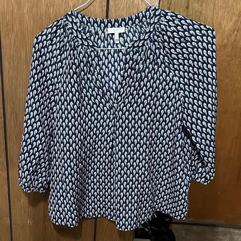 JOIE Addie B Print Silk Blue feather Blouse